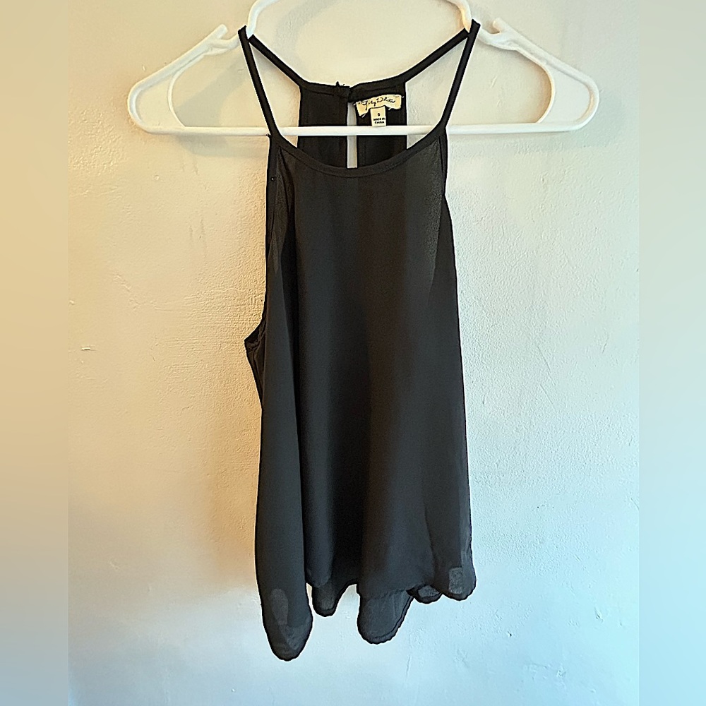 Lily White- Black sheer tank top, high neck line